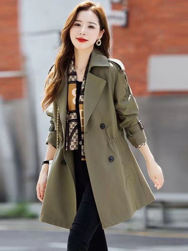Qadın üçün uzun yüngül külək gödəkçəsi, beli sıxan model