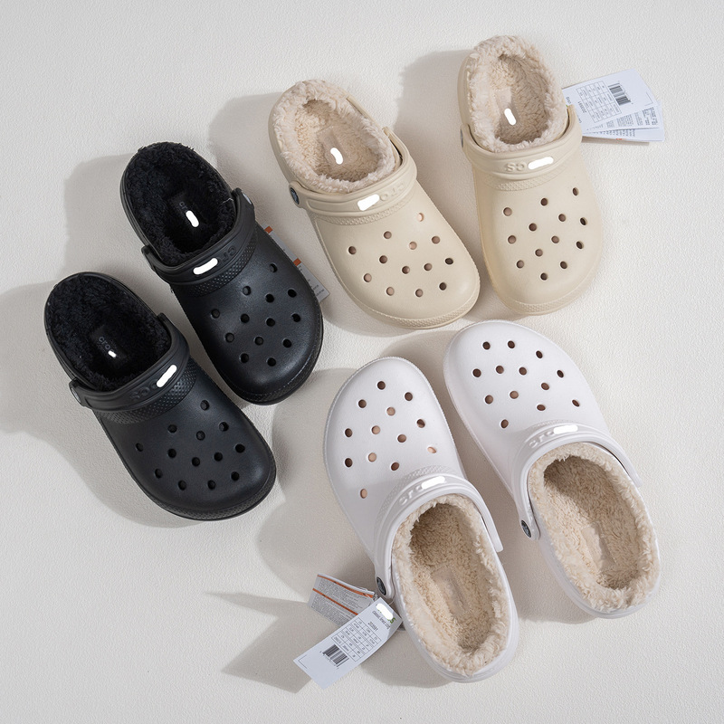 crosc's new plush-lined clogs for men and women, thick-soled warm cotton shoes, home couple's furry shoes, outdoor slippers crosc's new plush-lined clogs for men and women, thick-soled warm cotton shoes, home couple's furry shoes, outdoor slippers