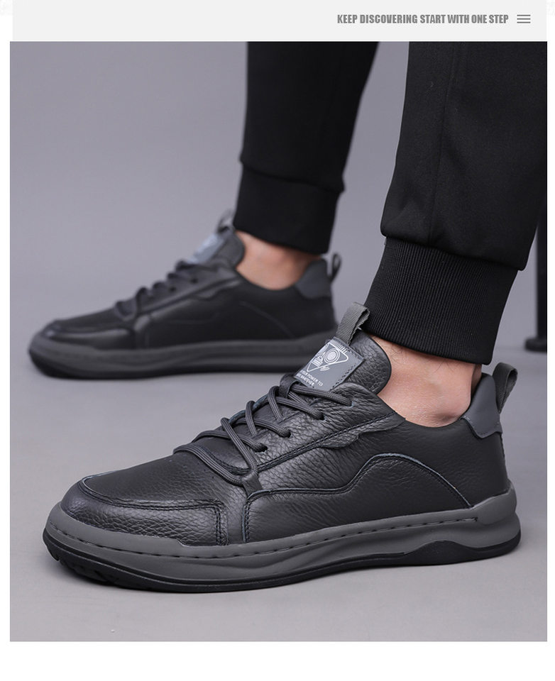 Giày thể thao nam da bò lớp đầu thoáng khí đơn giản, giày sneaker trắng thời trang — Q8058 màu đen, q 8058m trắng, q8058 màu vàng nâu chi tiết 19