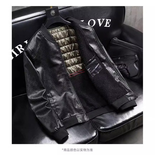 Factory Direct Sales Internet Celebrity Live Broadcast Men's Printed Self-Heating Plus Velvet Men's Leather Jacket Wholesale