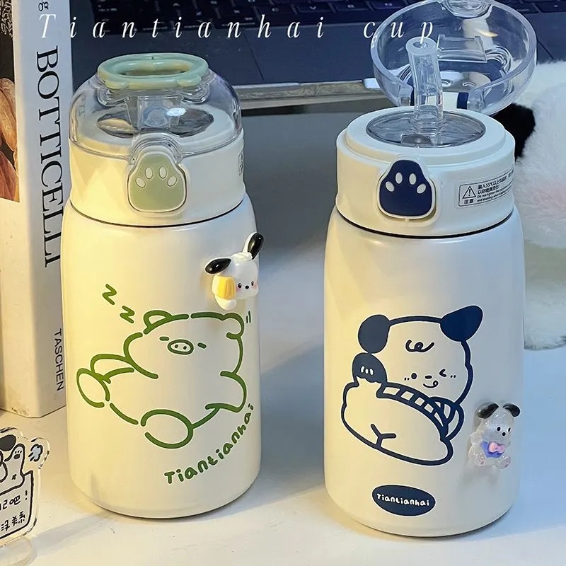 Original lindo taza de agua ins estilo estudiante oso garra paja ventosa conveniente portátil pequeña taza de acero inoxidable 304