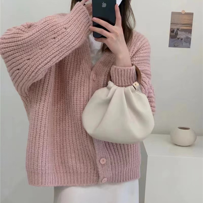 24 invierno Puyuan perezoso viento aguja gruesa lana suéter cardigan 2024 primavera y otoño nuevo suelto