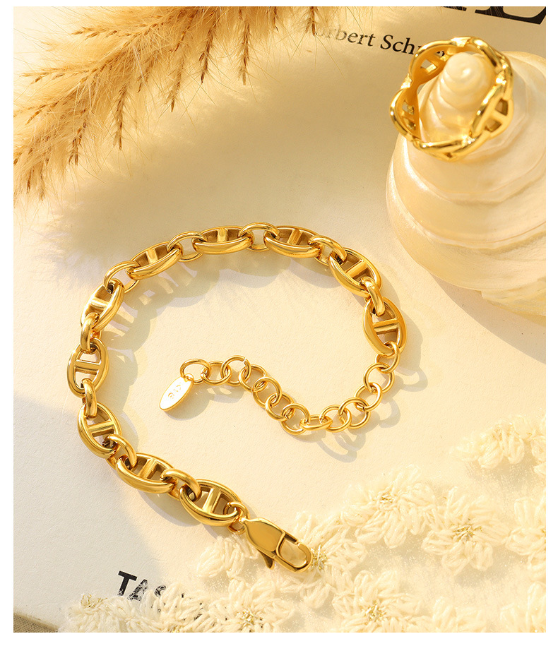 retro simple thick chain hip hop bracelet ring necklace titanium steel