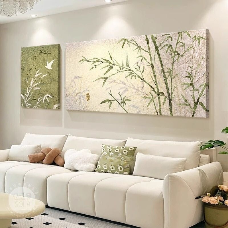 Bamboo wall art without frame for sofa background wall, new Chinese-style mural with a high-end cream tone, upscale living room decorative painting Bamboo wall art without frame for sofa background wall, new Chinese-style mural with a high-end cream tone, upscale living room decorative painting