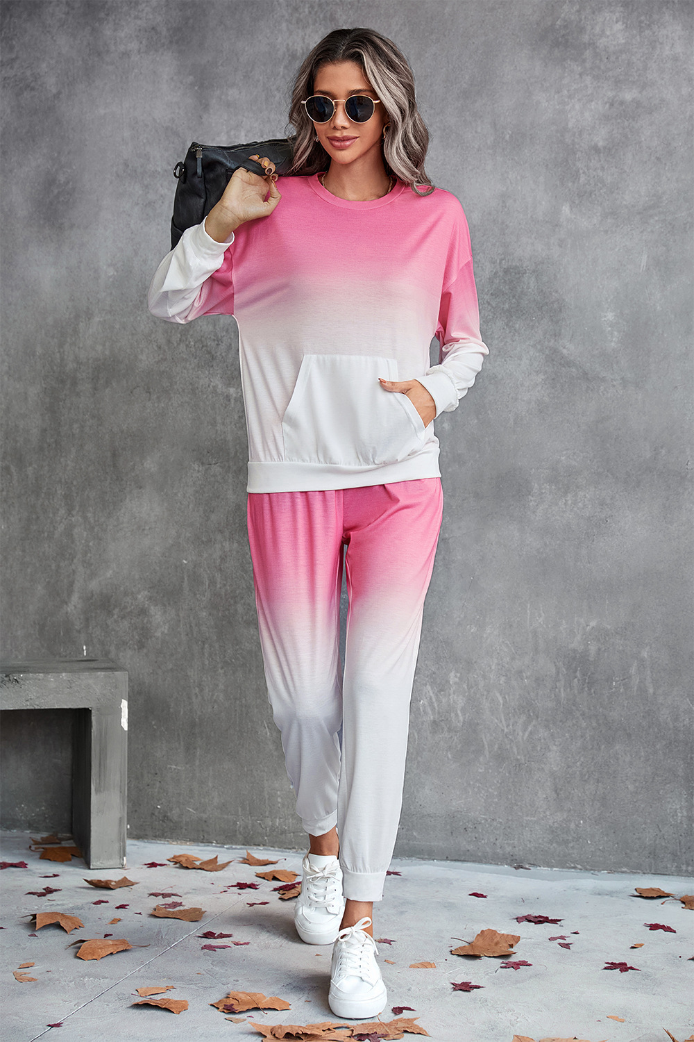 gradient color long sleeve sweatshirt and slim pants set NSLNZ137715