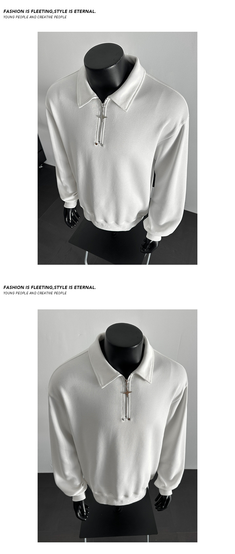 Schweres Baumwoll-sweatshirt Mit Half-zip Stehkragen Unisex_voghion.com