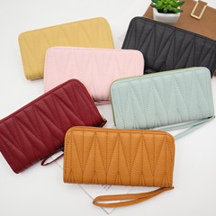 LENGRUI時尚新款馬卡龍糖果繡線手機包純色女士長款多卡位大容量