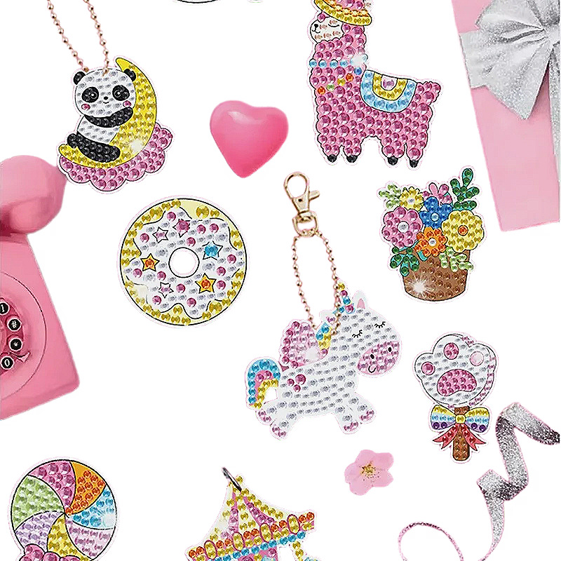 24 Piezas de Llaveros de Pintura de Diamantes Acrílicos, Caja Sorpresa, Rompecabezas de Pared, Juguetes Educativos Transfronterizos, Pegatinas de Diamantes, Venta al por Mayor, DIY
