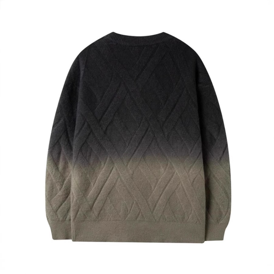 Otoño e invierno casual retro degradado cuello redondo jersey hombres de moda suelto suéter de punto