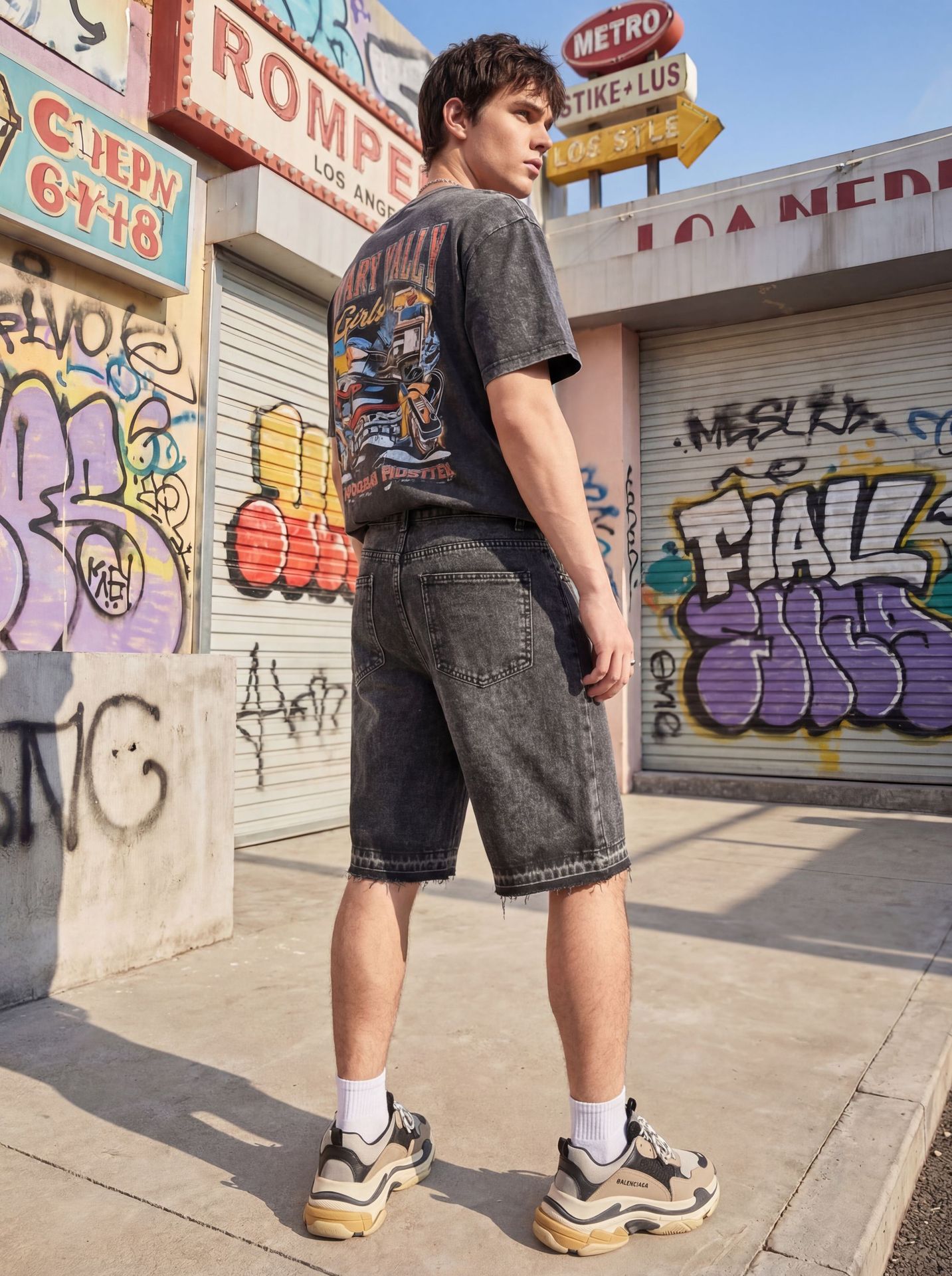 Pantaloncini di jeans da uomo con croce in strass diritto_voghion.com