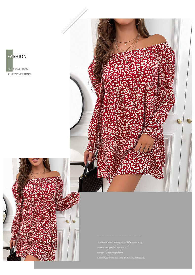 One-Line Shoulder Long-Sleeved Printed Dress NSDMB104821