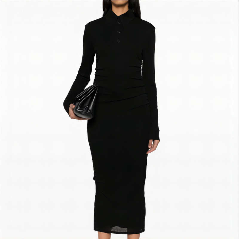 Na * ush * a original European and American 24 new British fashion 80 s retro pointed collar fit long sleeve dress