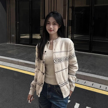 复古气质慵懒风费尔岛针织衫外套女2025年新款减龄感百搭毛衣开衫