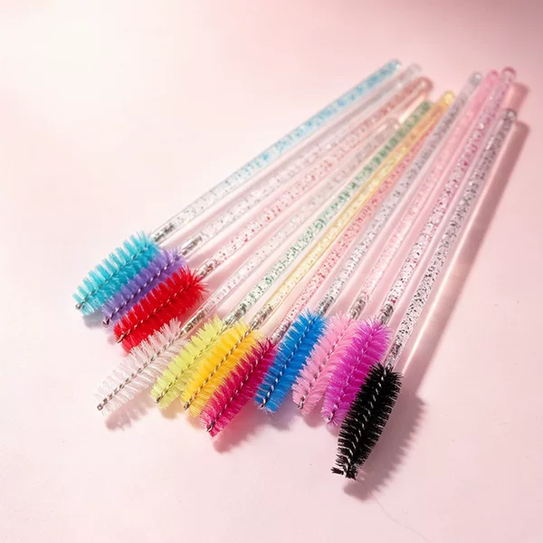 Customized Colorful Disposable Makeup Brushes with Crystal Handle, Eyelash Brushes, Eyebrow Combs, Transparent Handle Eyelash Brushes, Eyelash Curlers