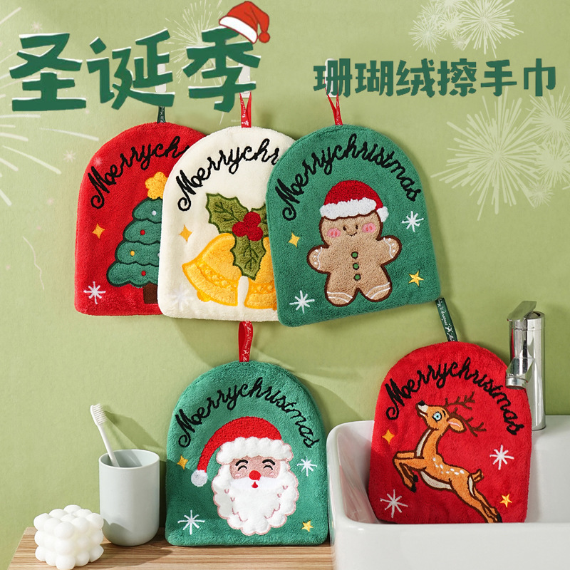 Christmas Series Coral Fleece Hand Towels Can Be Hung on the Christmas Tree, Small Towels with Thickened Material for Drying Hands in the Kitchen Christmas Series Coral Fleece Hand Towels Can Be Hung on the Christmas Tree, Small Towels with Thickened Material for Drying Hands in the Kitchen