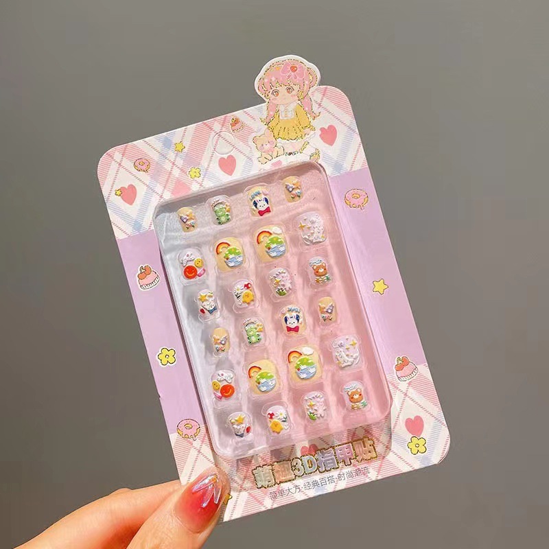 3D Niños Nail Stick Set Regalo de cumpleaños dibujos animados impermeables tridimensionales parches de manicuría autoadhesivos desmontables