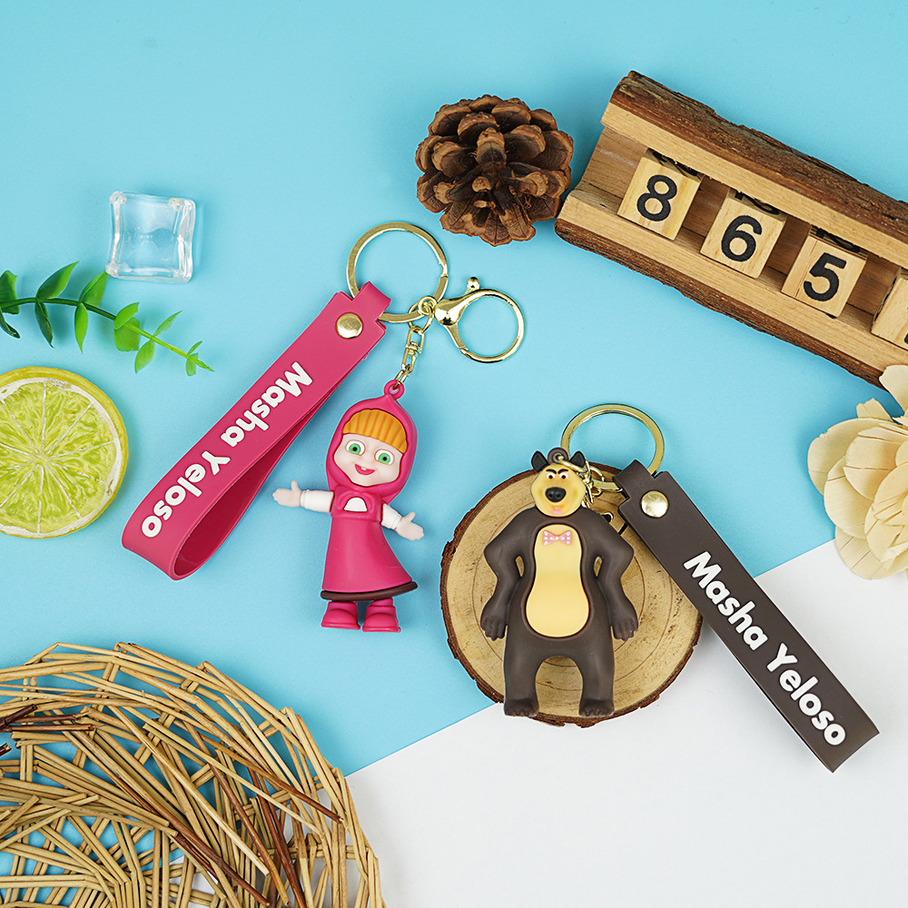 俄罗斯MashaBear玛莎和米沙大棕熊手办公仔玩偶钥匙扣