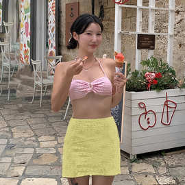2025新款比基尼纯欲性感bikini遮肚沙滩度假温泉分体三件套泳衣女