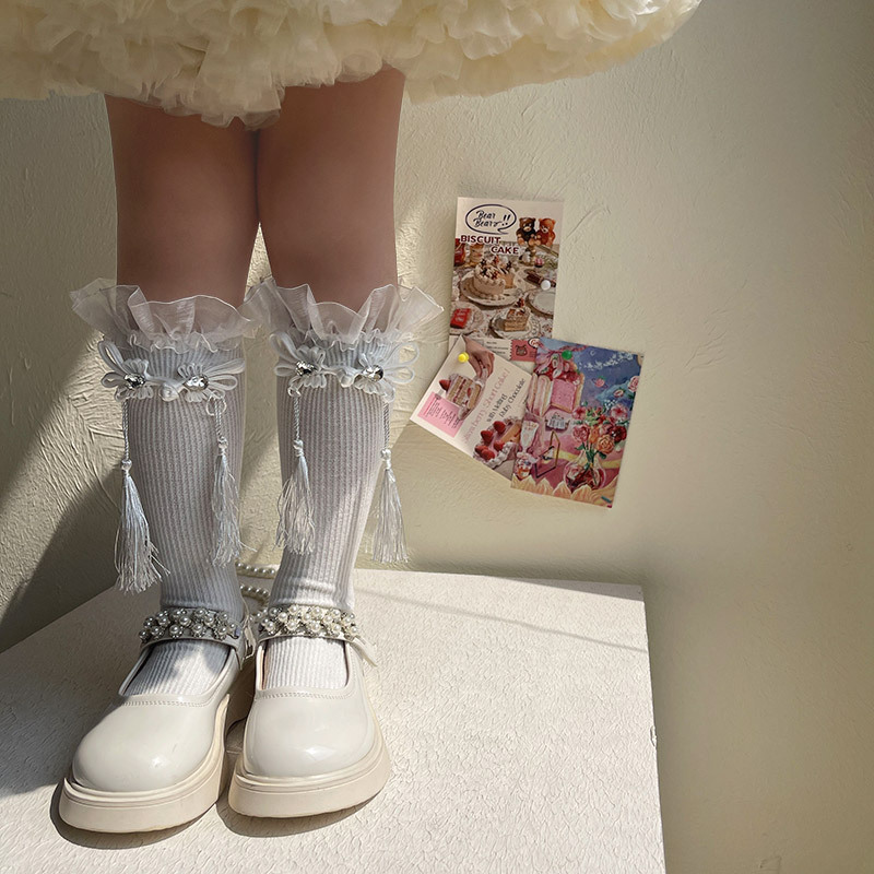 Hotmoon Spring/Summer New Product: Chinee tyle chiffon lace tael buckle daughter' baby' ock, mid tube pile_voghion.com