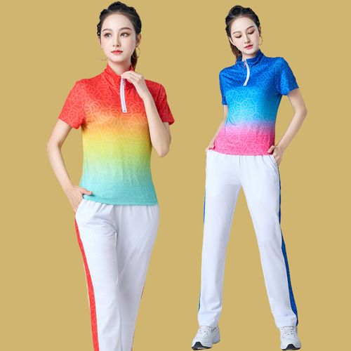 Summer short-sleeved square dance clothing new style set dance wear middle-aged and elderly line dancing clothes soft ball sports clothing