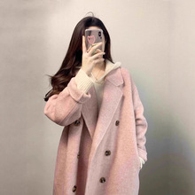 三文鱼粉色双面羊绒大衣女2025秋冬季小个子高级感超好看毛呢外套