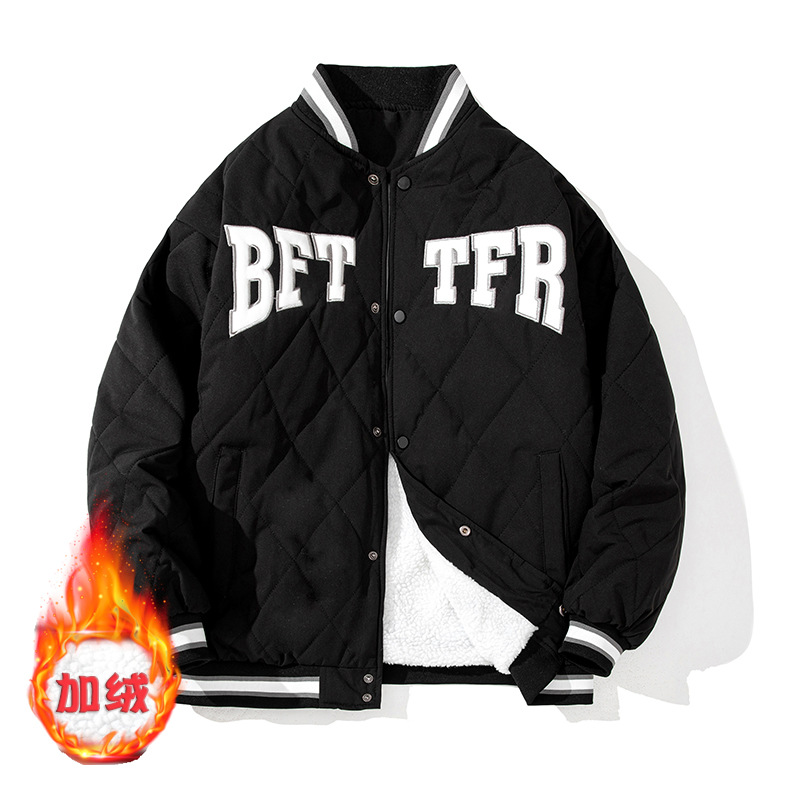 棒球服男士秋冬季保暖加厚休闲棉服潮牌男款百搭冬装菱格棉