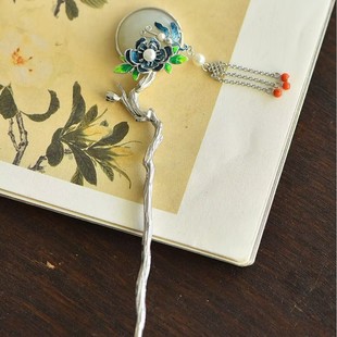 Hengdingsheng Jewelry Hairpin Women's Antique Hair Accessories Headdress Sterling Silver Disc Hair Hetian Jade Hairpin Celeb Su Ziguang