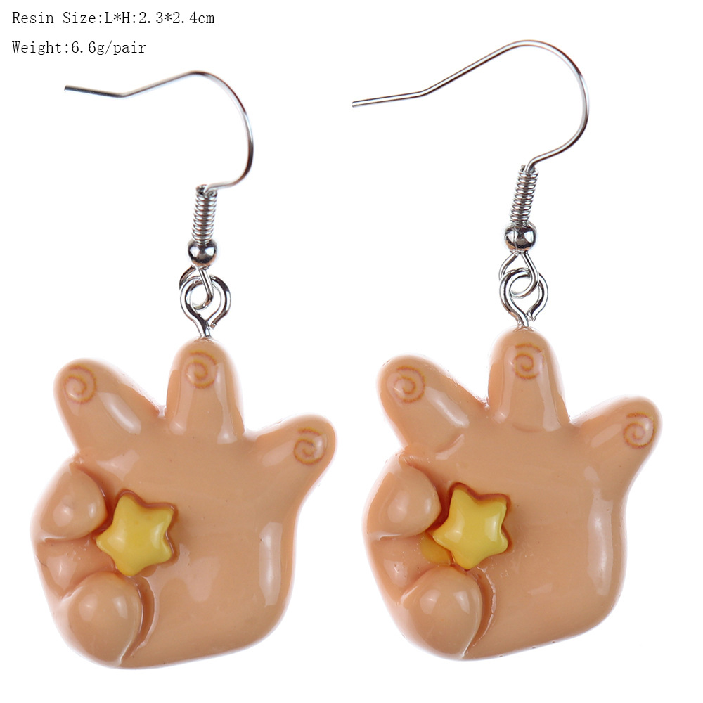 1 Pair Cartoon Style Cute Hand Star Heart Shape Plastic Drop Earrings display picture 7