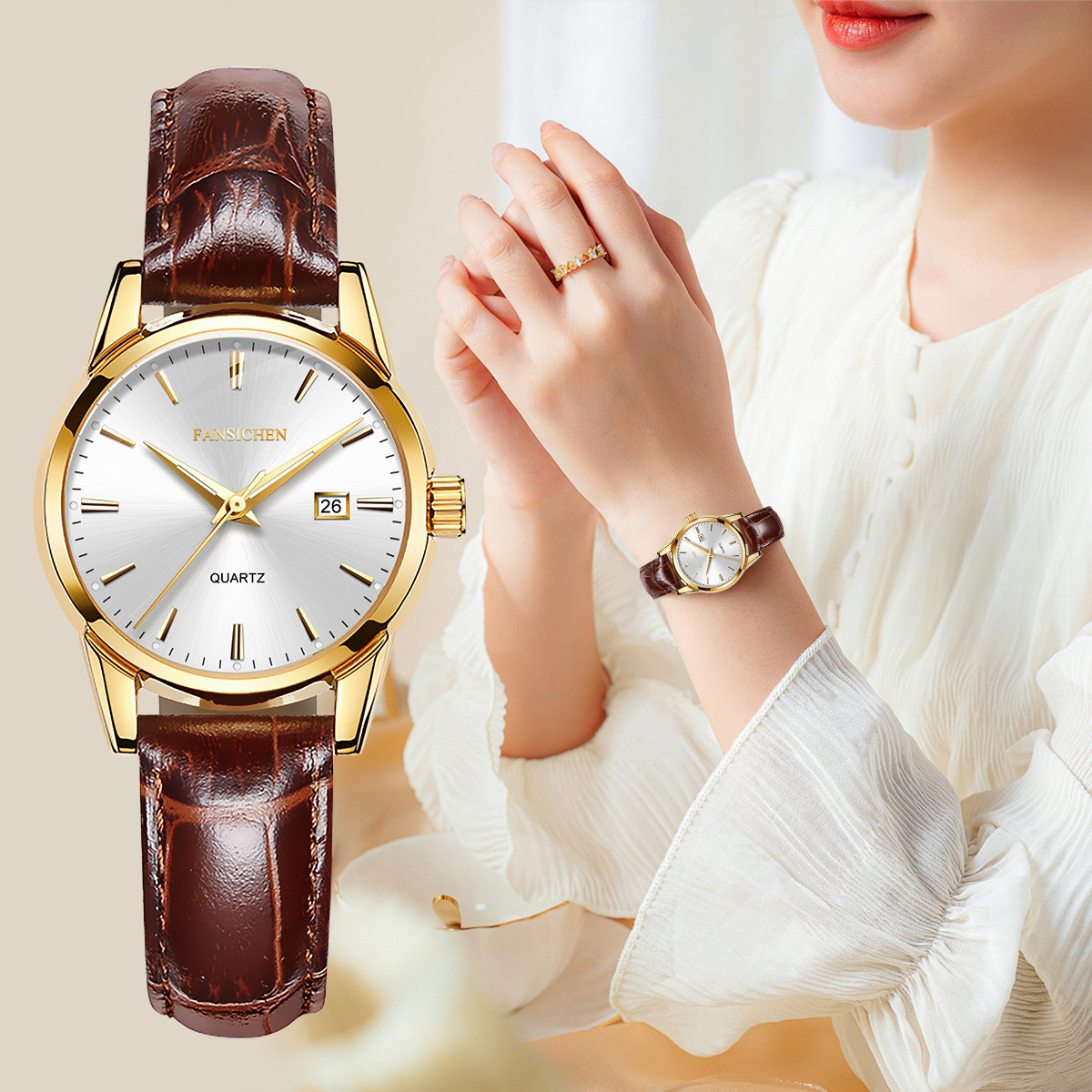 Women Watches Brown Leather Elegant Luxury Ladies Small Wrist Watch for Female Date Waterproof Luminous Quartz Watch