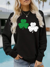 欧美欧码秋冬季女装休闲长袖圆领三叶草印花套头运动衫卫衣批发