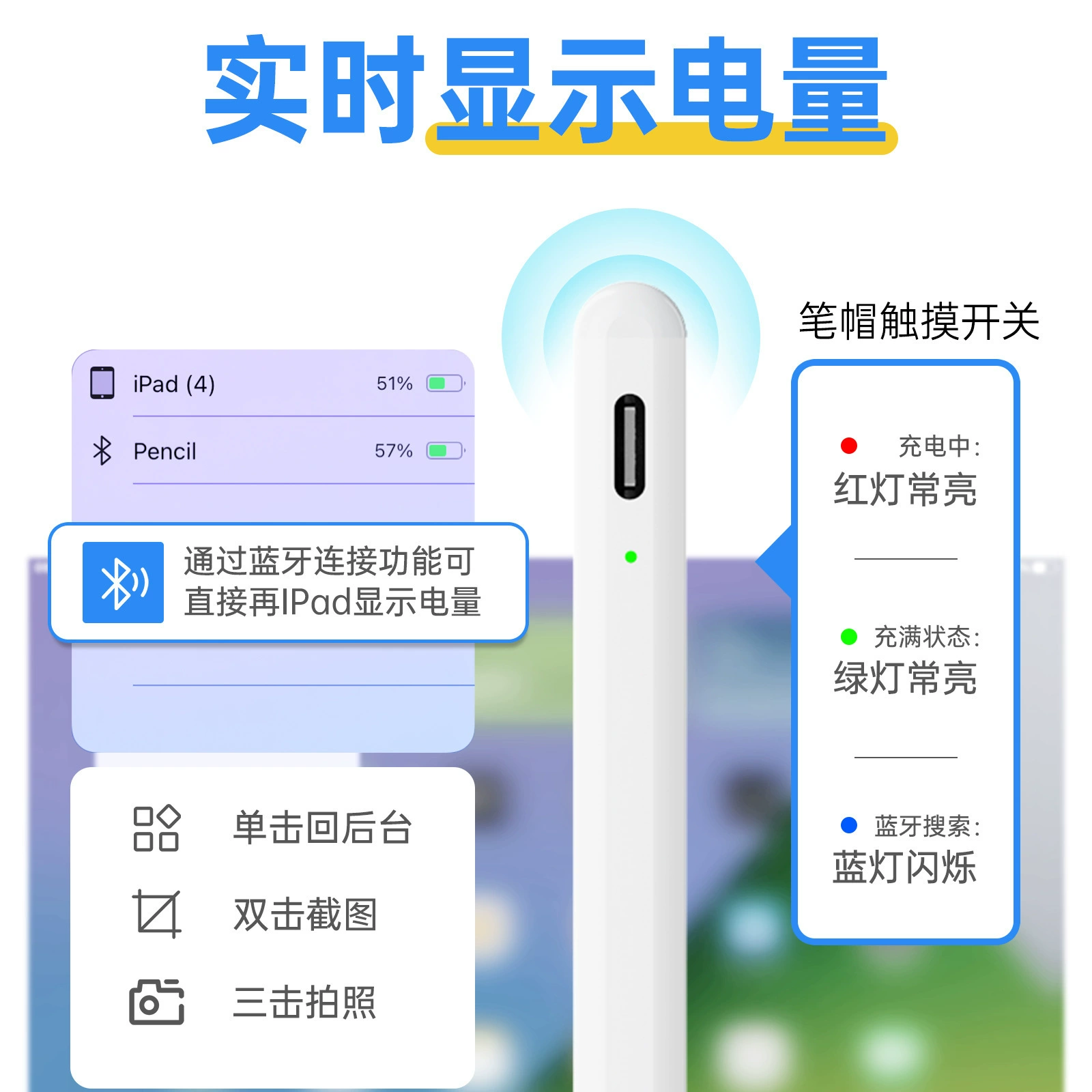 Оптовая капсульная ручка для iPad, подходит для Apple Pencil, сенсорная ручка, сенсорный экран планшета Apple, Bluetooth, рукопись