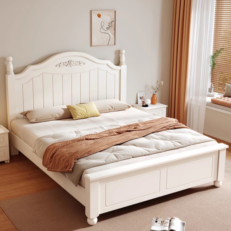 Solid Wood Bed Modern Minimalist 1.8m Bed European-Style Master Bedroom Double Bed Rental Room Bed American-Style Bed Frame Single Bed
