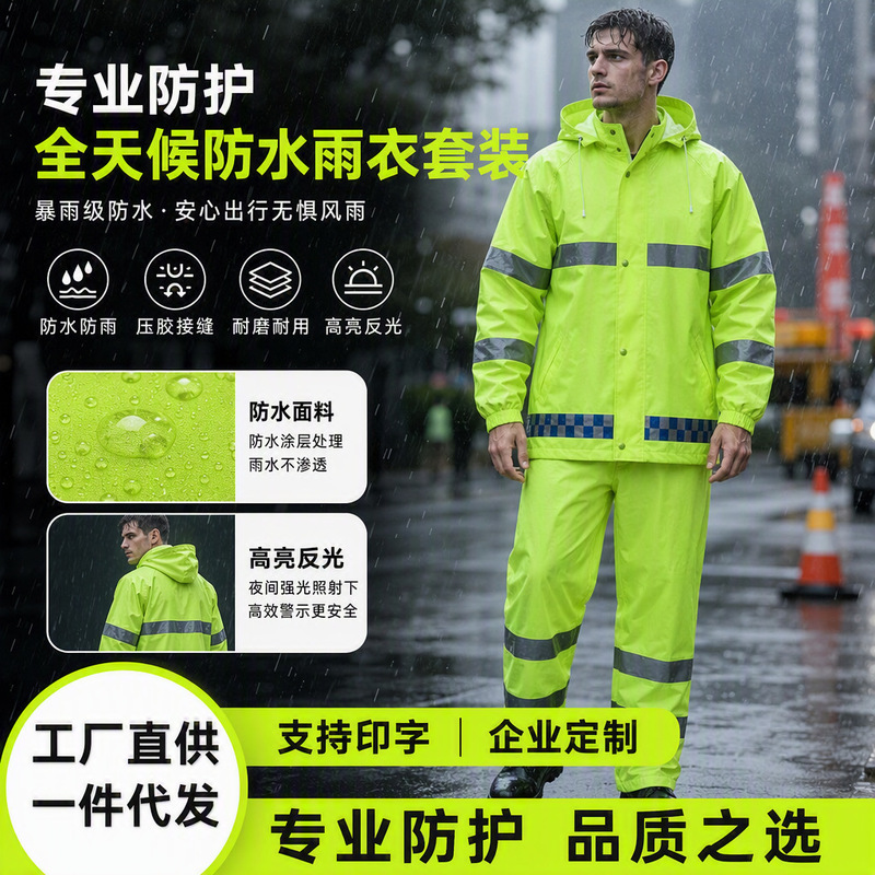 Raincoat and Rain Pants Set, Split-Type Safety Clothing for Road Sanitation, Reflective Raincoat for Electric Vehicle Riding, Custom-Made Raincoat and Rain Pants Set, Split-Type Safety Clothing for Road Sanitation, Reflective Raincoat for Electric Vehicle Riding, Custom-Made