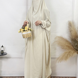 Cross-border One-piece Malay Robe Women's Solid Color Ice Silk Wrinkle Women's Robe Loose free size dress in stock