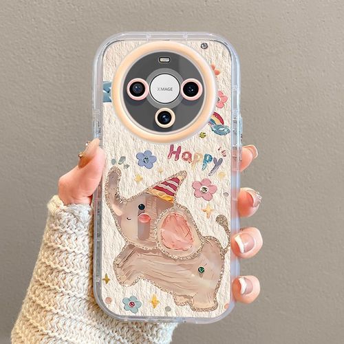 Suitable for Huawei Mate 70 phone case with chain full coverage anti-fall cute oil painting elephant for Mate 60 Pro