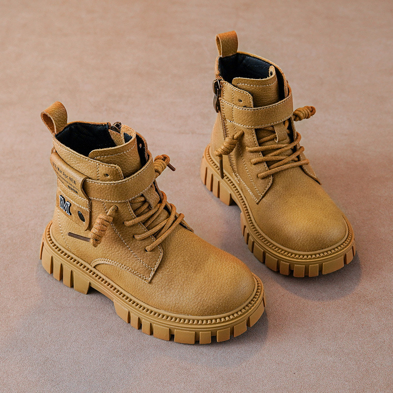 Boys' Martin Boots New Style Boys' Soft-Soled Non-Slip Leather Boots for Middle and Large Children, Autumn and Winter Children's Boots