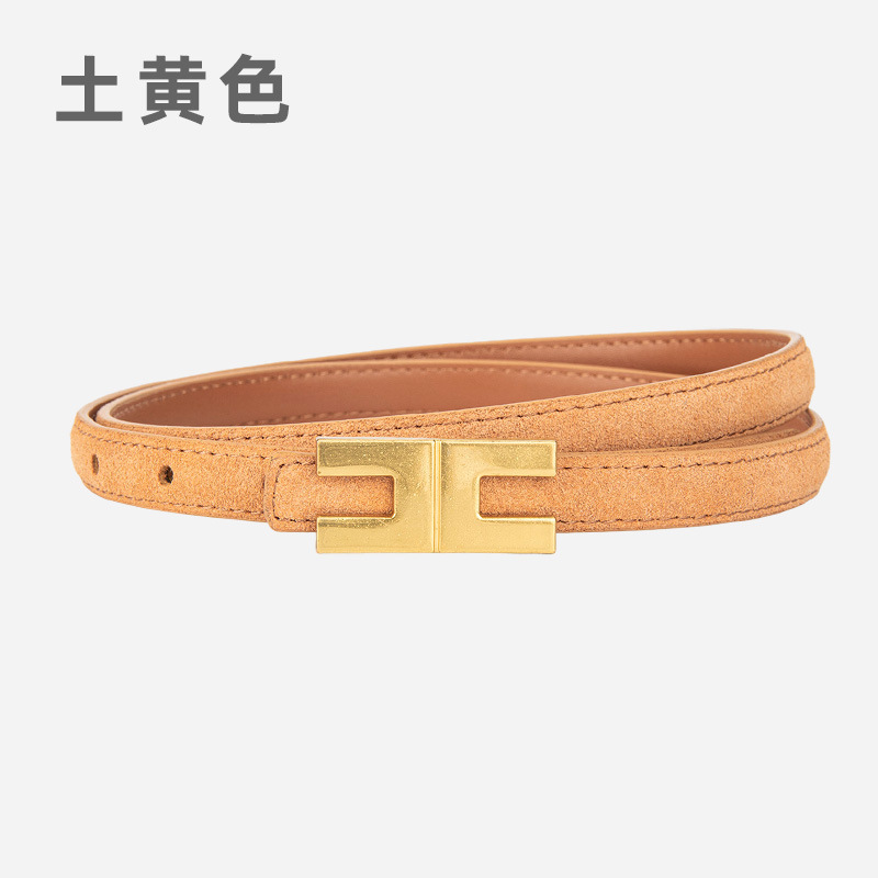 绒面磨砂真皮1.5cm女士腰带小众字母装饰牛仔裤带高级牛皮皮带女|undefined