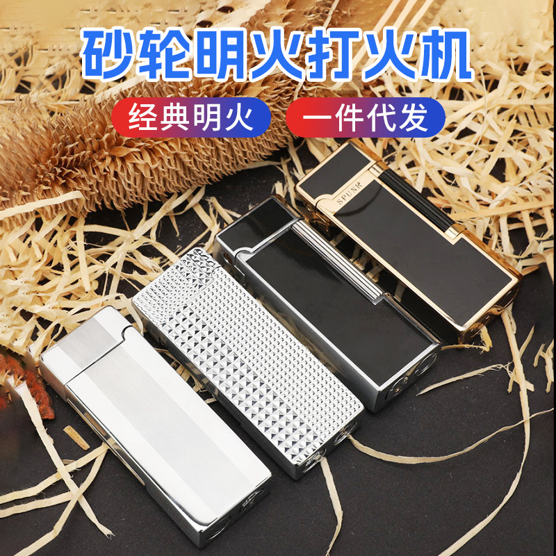 Metal Grinding Wheel Oblique Flame Lighter New Fashion Engraved Resin Advertising Gift Oblique Flame Windproof Design