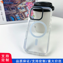 跨境适用17双色tpu+pc手机壳15pro无线充电magsafe透明磁吸保护壳