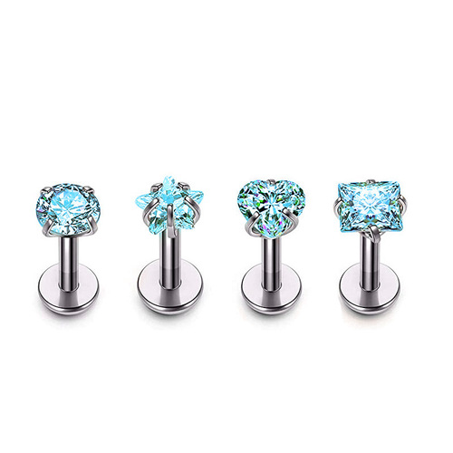 Foreign trade hot-selling stainless steel inner tooth lip nail lip ring AAA zircon ear bone nail human body piercing jewelry