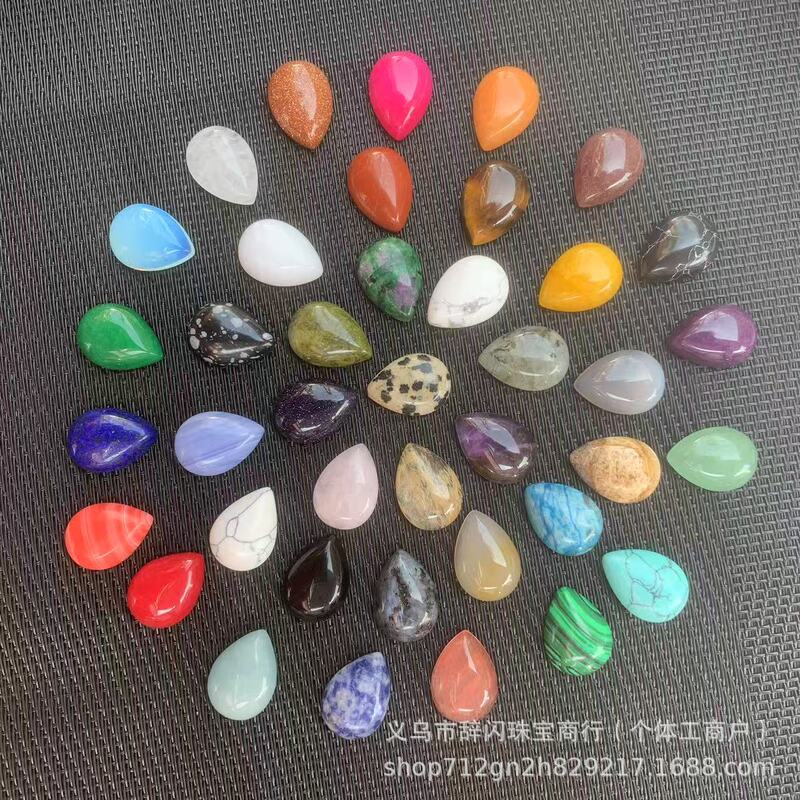 Manufacturer Wholesale Natural Stone Agate Amethyst Lapis Lazuli Tiger Stone Water Drop Pear-Shaped Ring Surface DIY Jewelry Crafts Accessories