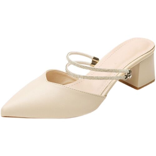 Design, temperament, point-pointed, two-wearing, rhinestones sandals, skirt, thick heel, women's shoes, French mid-heel, Baotou Muller slippers