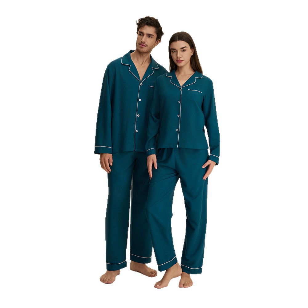 Otoño transfronterizo delgado pareja pijama de manga larga pantalones con solapa nubes algodón casero casual conjunto 3987 + 3988