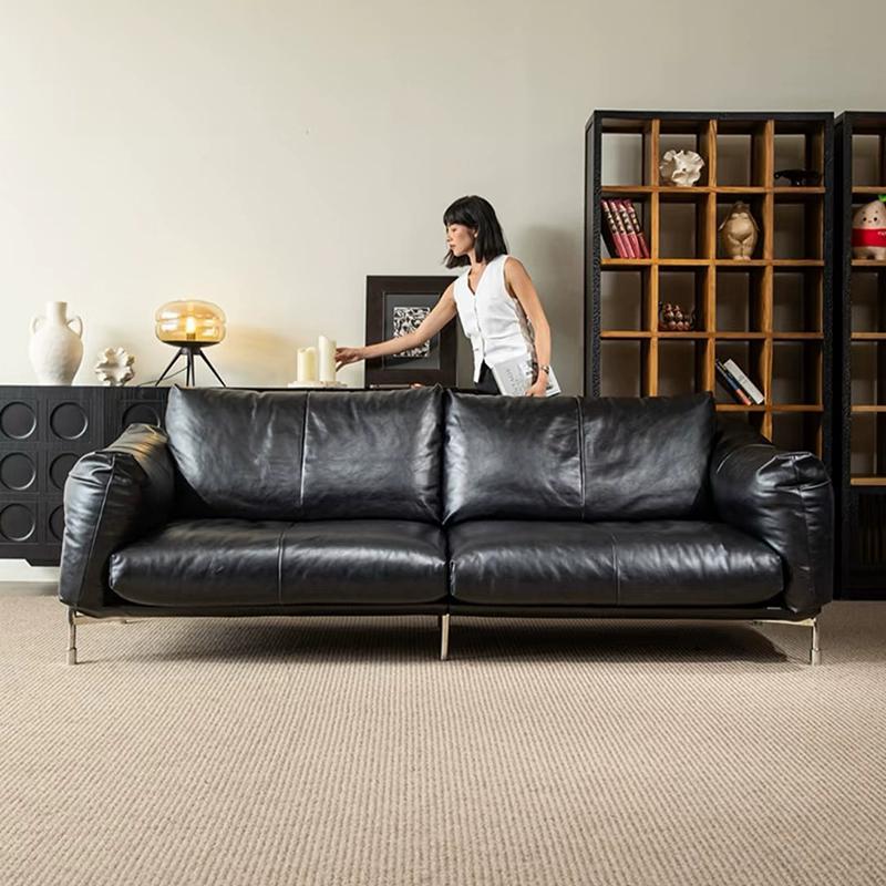 Sofá de cuero antiguo minimalista sala de estar Bauhaus estilo retro negro sofá hammer 2025 nuevo
