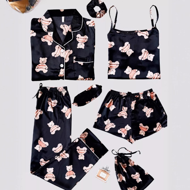 Cross-border ins2025 pijamas de primavera y otoño de mujeres siete piezas conjunto de rayas de ropa de casa coreana cuatro estaciones pijamas delgados