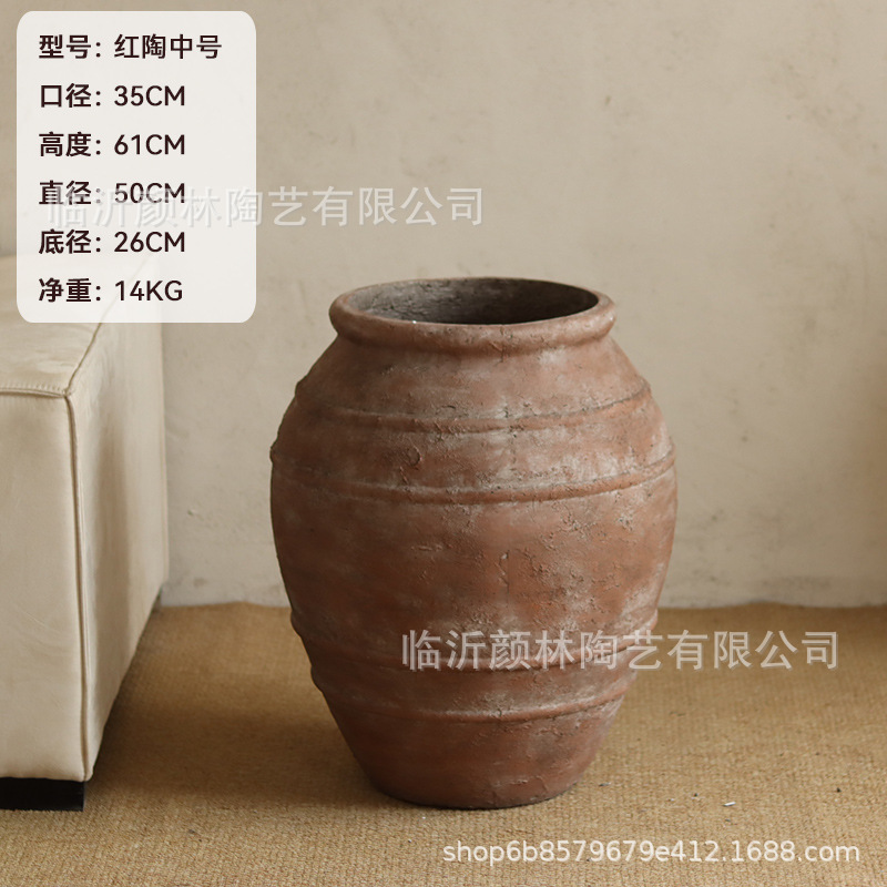 Retro de cerámica roja de cemento maceta de flores de viento tranquilo decoración de alojamiento ornamentos antiguos gran tanque sala de estar hotel gran maceta de plantación