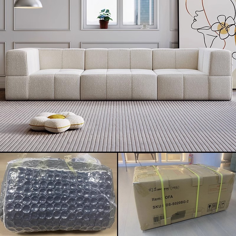 Sofá de compresión Paquete de compresión al vacío Sofá de estilo crema Sala de estar Apartamento pequeño Sofá de tela en línea recta minimalista italiano
