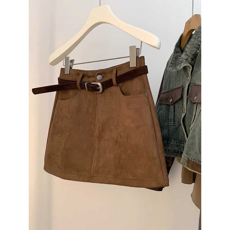 Women's Faux Fur Short Skirt for Autumn/Winter 2025 New Arrival High-Waisted Slimming Bustle Marled Skirt