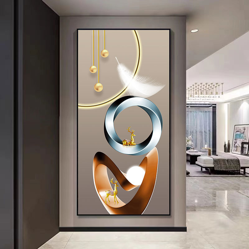 Pintura decorativa de vestíbulo de lujo ligero de alto nivel de alce hojas doradas pasillo colgar pintura de la sala de patrón colgar pintura suave