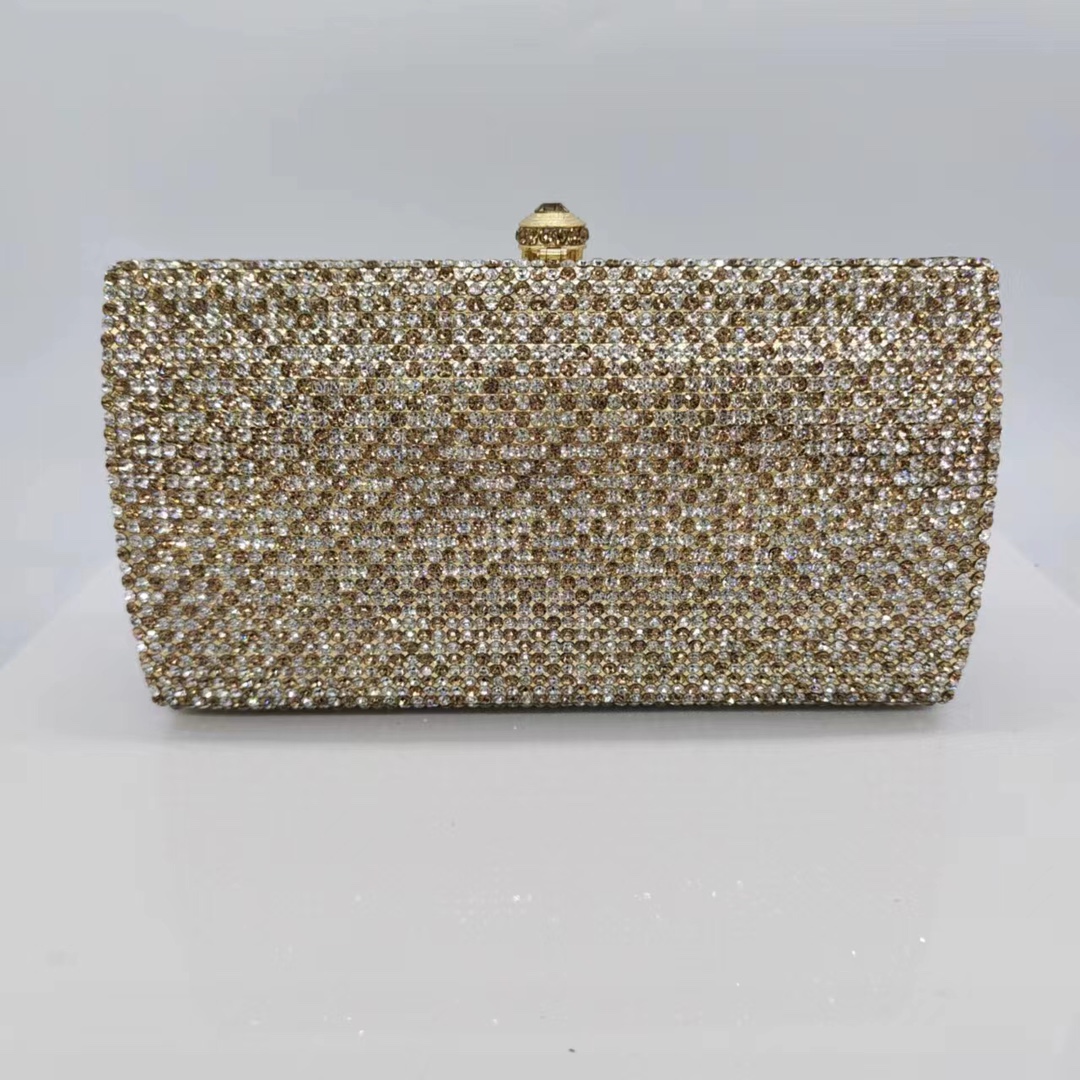 Túi clutch nữ đính kim cương hộp vuông nhỏ kẻ sọc cầm tay dự tiệc — Bạch kim, Cá tính đặt làm chi tiết 1